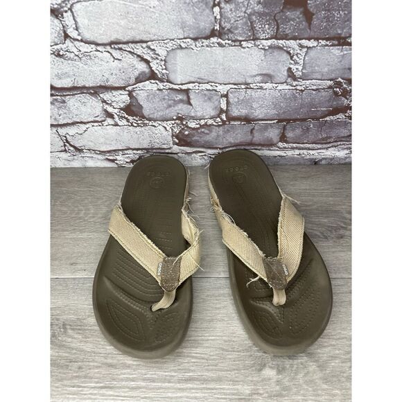 Crocs Dual Comfort Khaki Fabric Canvas Flip Flops Sandals Men’s Sz 10M US/43EU main image 10